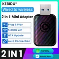 Adattatore wireless Carplay 2 in 1 per Apple iOS Android Auto Smart 5Ghz WiFi USB Plug and Play Adattatore wireless Bluetooth 5.0