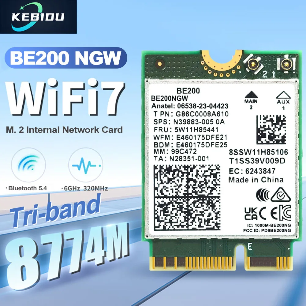 Wi-Fi 7 BE200 Bluetooth5.4 Wifi NGFF Karte 8774 Mbit/s BE200NGW Tri-band 2,4/5/6 GHz Wireless Netzwerk Adapter Für Win 10/11 PC Laptop Image