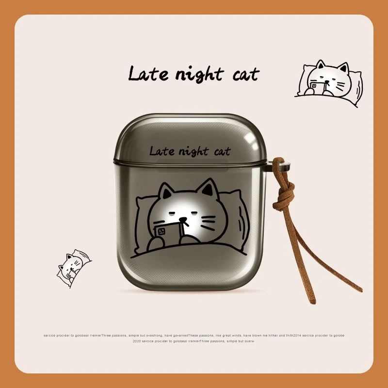 Neue Airpods S1/2/3 Generation Kopfhörer Schutzhülle Pro2 Simple Line Night Cat Personalisierte Drahtlose Bluetooth Kopfhörer Fall Image