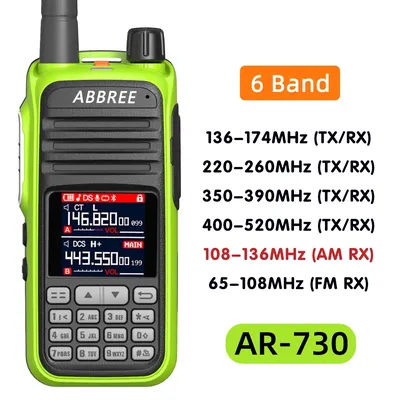 ABBREE AR-730 Walkie Talkie 256CH Multi-Band NOAA VOX Wireless Copy Frequency USB Type-C Charging Color Police Scanner Aviation