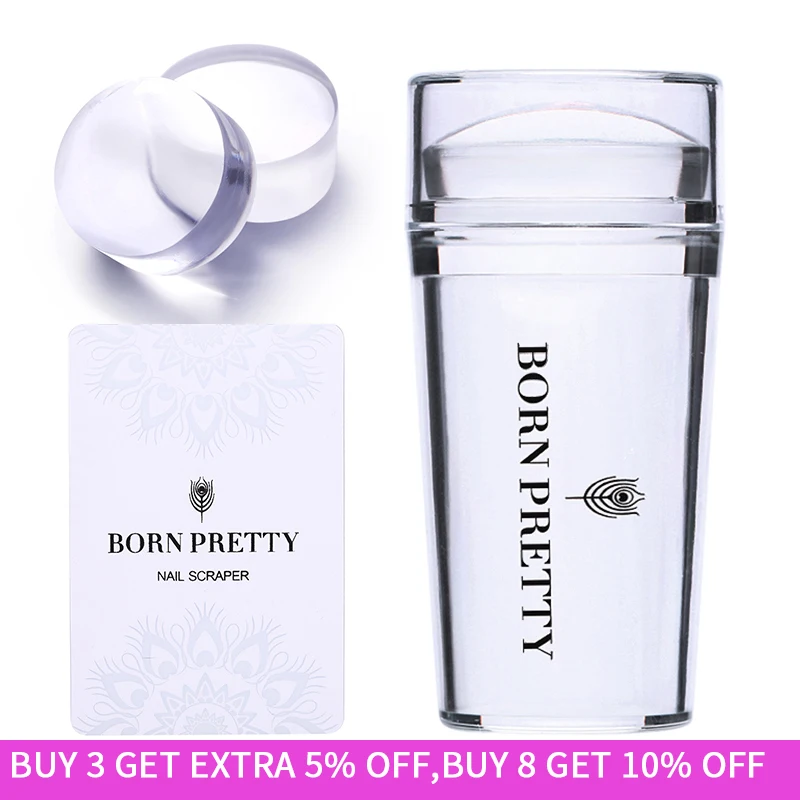 BORN PRETTY Nail Art Vorlagen Clear Jelly Silikon Stamper Enail Stamping Plate Schaber mit Kappe Transparenter Nagelstempel Image