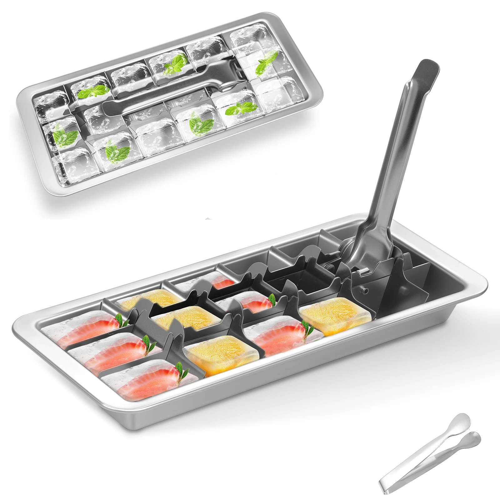 18 Grids Edelstahl Eiswürfel Formen Quadratische Eisform Wiederverwendbare Whisky Eiswürfel Formen Cocktail Gefrierschrank DIY Home Küche Barware Image