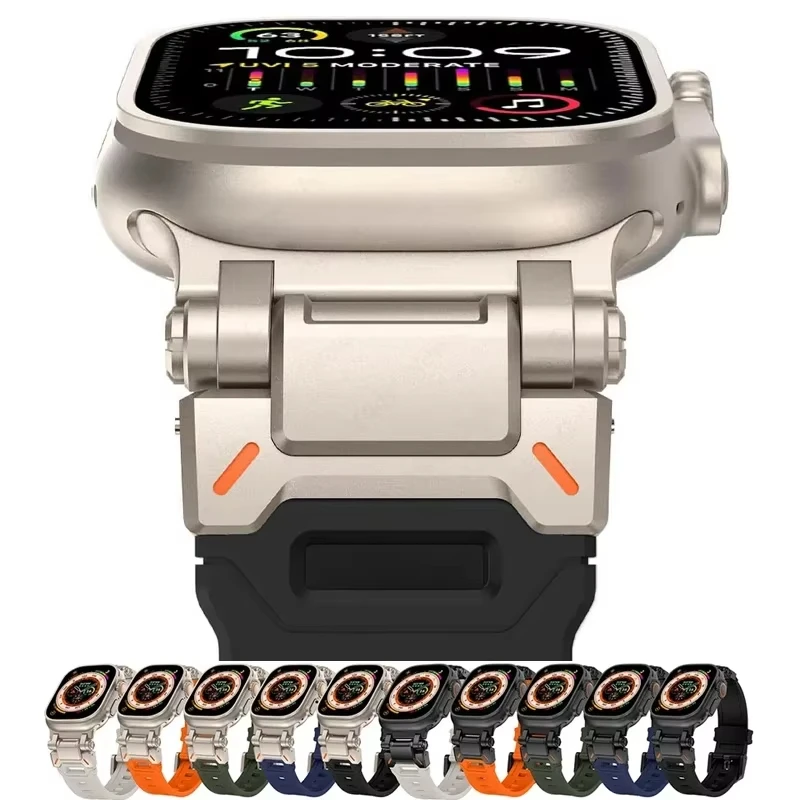 Silikonarmband für Apple Watch Ultra 2 Band 49 mm Robustes Metall + Gummiarmband iWatch Serie 10 9 6 3 7 8 SE-Bänder 44 mm 45 mm 46 mm Image