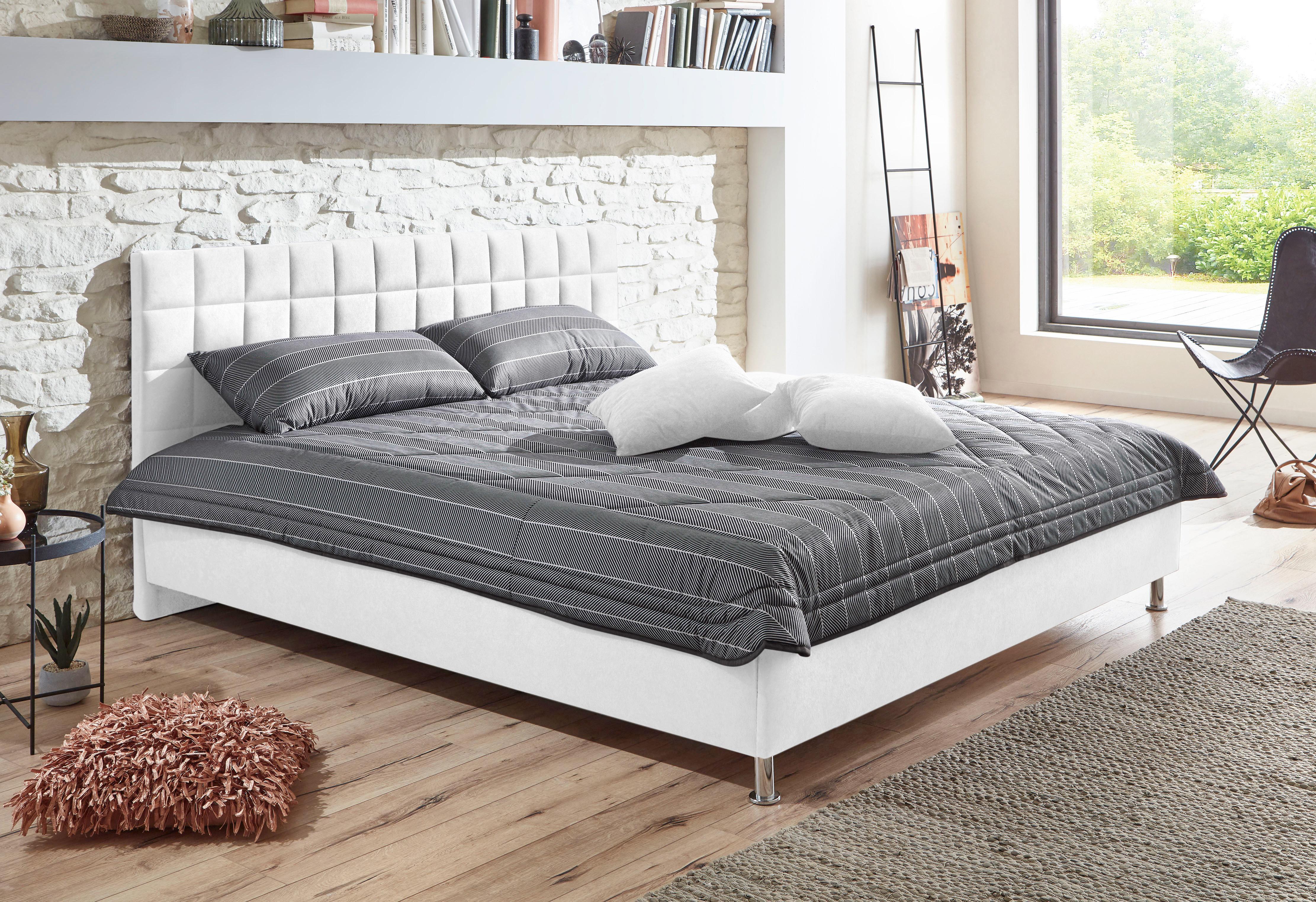 Polsterbett, weiß, B:210cm L:210cm, Bezug Bett: Microfaser (100% Polyester);Bonnell-Federkernmatratze: 51% Polypropylen, 39% Polyester und 10% Baumwolle;Kaltschaummatratze: 100% Polyester, Bezug abnehm- und waschbar bis 60C, WESTFALIA SCHLAFKOMFORT,...