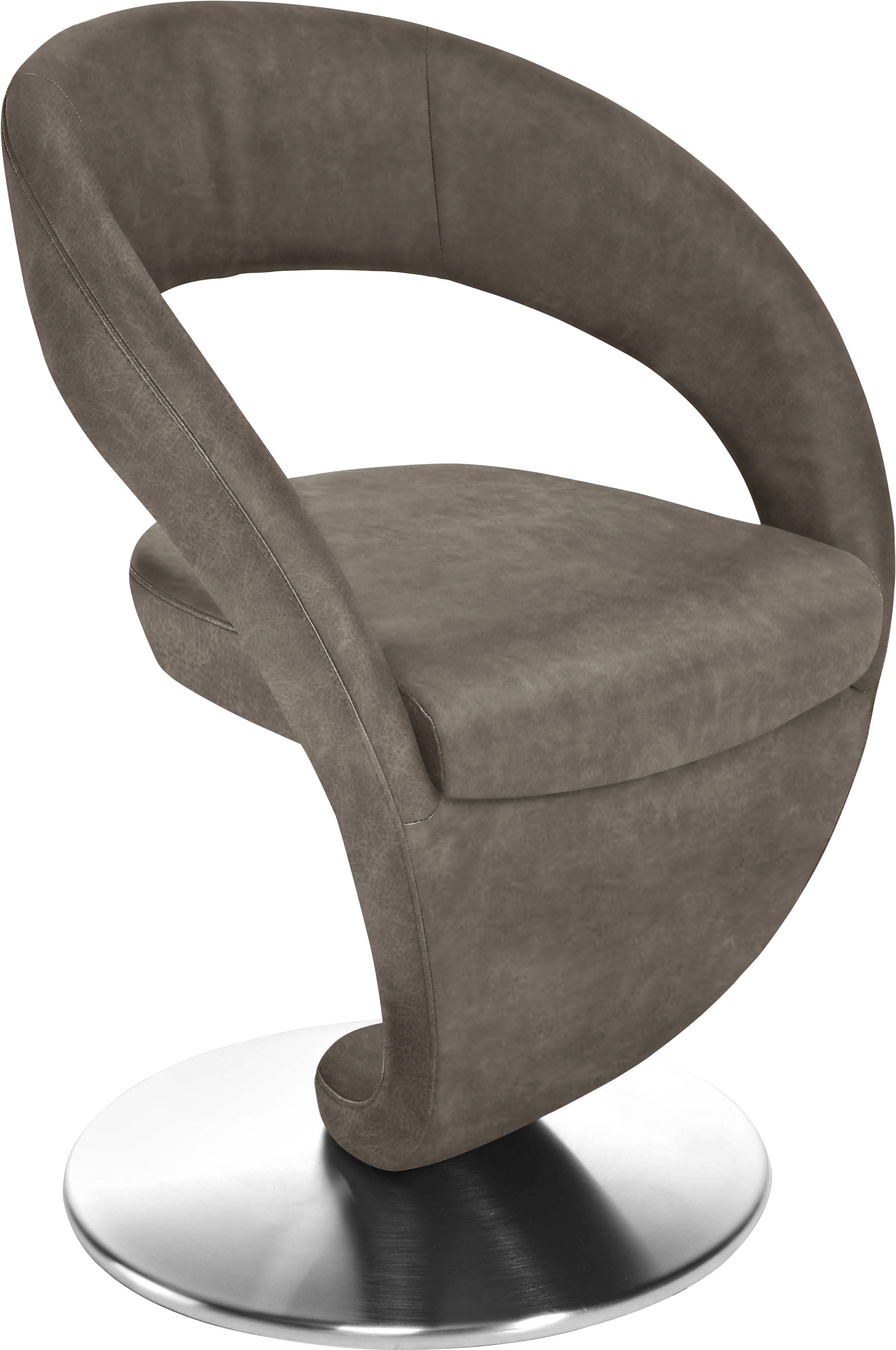 Drehstuhl K+W KOMFORT & WOHNEN "Wave", braun (schlamm, drehteller in edelstahloptik gebürstet), B:62cm H:86cm T:61cm, 785: Microfaser, 100% Polyester, Stühle, Drehstuhl Esszimmerstuhl, Design-Drehstuhl, Drehteller in Edelstahloptik