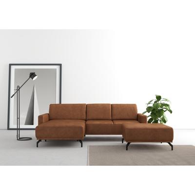 Ecksofa SIT & MORE "Bailando L-Form", braun (cognac), B:251cm H:84cm T:163cm, Sofas, wahlweise mit Kopfteilverstellung und Vorziehsitz, motorisch Image