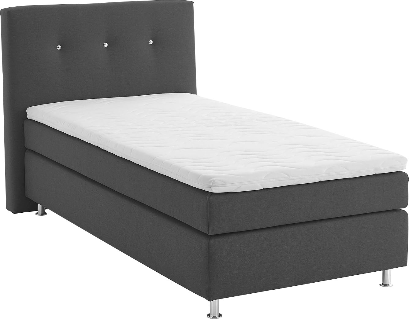 Boxspringbett, grau (charcoal), B:115cm L:210cm, Bezug Bett: Feinstruktur 100% Polyester;Bezug Bonnell-Federkernmatratze: 100% Polyester;Bezug Kaltschaummatratze: 100% Polyester;Bezug Tonnentaschenfederkernmatratze: 80% Baumwolle,...