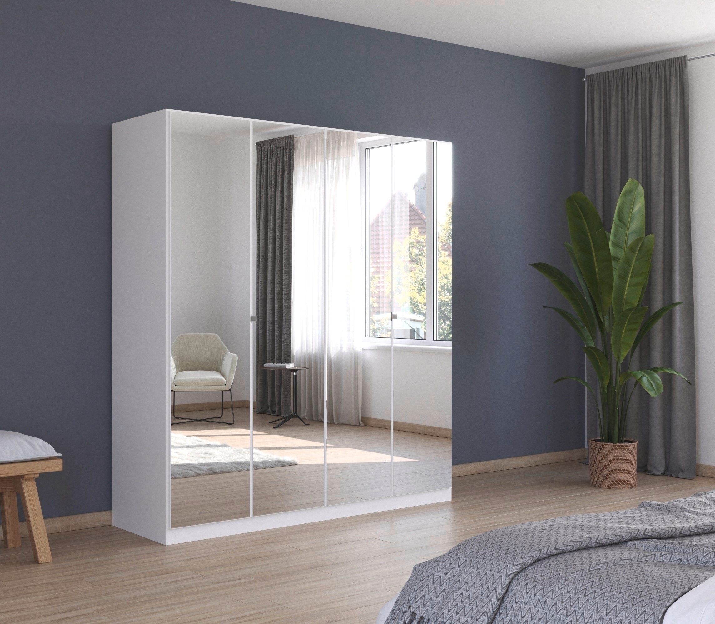 Drehtürenschrank RAUCH "Reflect", weiß (alpinweiß), B:181cm H:197cm T:54cm, Holzwerkstoff, Schränke, Drehtürenschrank, mit Spiegelfront, inkl. praktischer Inneneinteilung