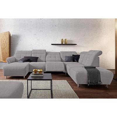 Wohnlandschaft PLACES OF STYLE "Manhattan U-Form", grau, B:345cm H:102cm T:247cm, Luxus Microfaser2 (90% Polyester, 10% Polyamid), Flachgewebe (100% Polyester), Luxus-Microfaser1 (100% Polyester), Sofas, 2 Sitze mit elektrischer Relaxfunktion,... Image