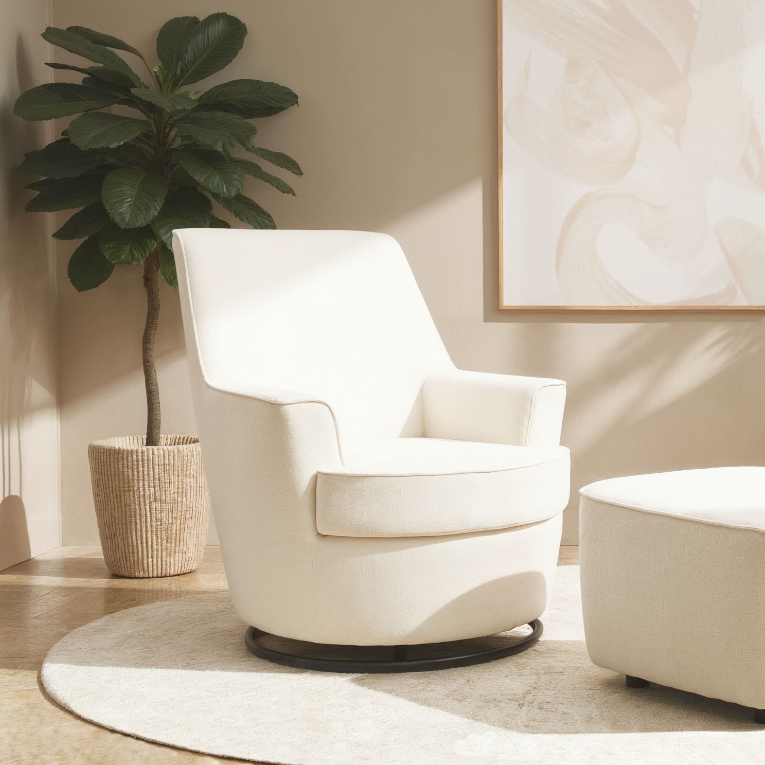 Drehsessel INOSIGN "HETTY, Drehsessel mit Wippfunktion, Lese-Sessel in Cord und Microfaser", beige (creme), B:78cm H:93cm T:88cm, 100% Polyester, Sessel, mit Federkern, auch im Set mit passendem Hocker