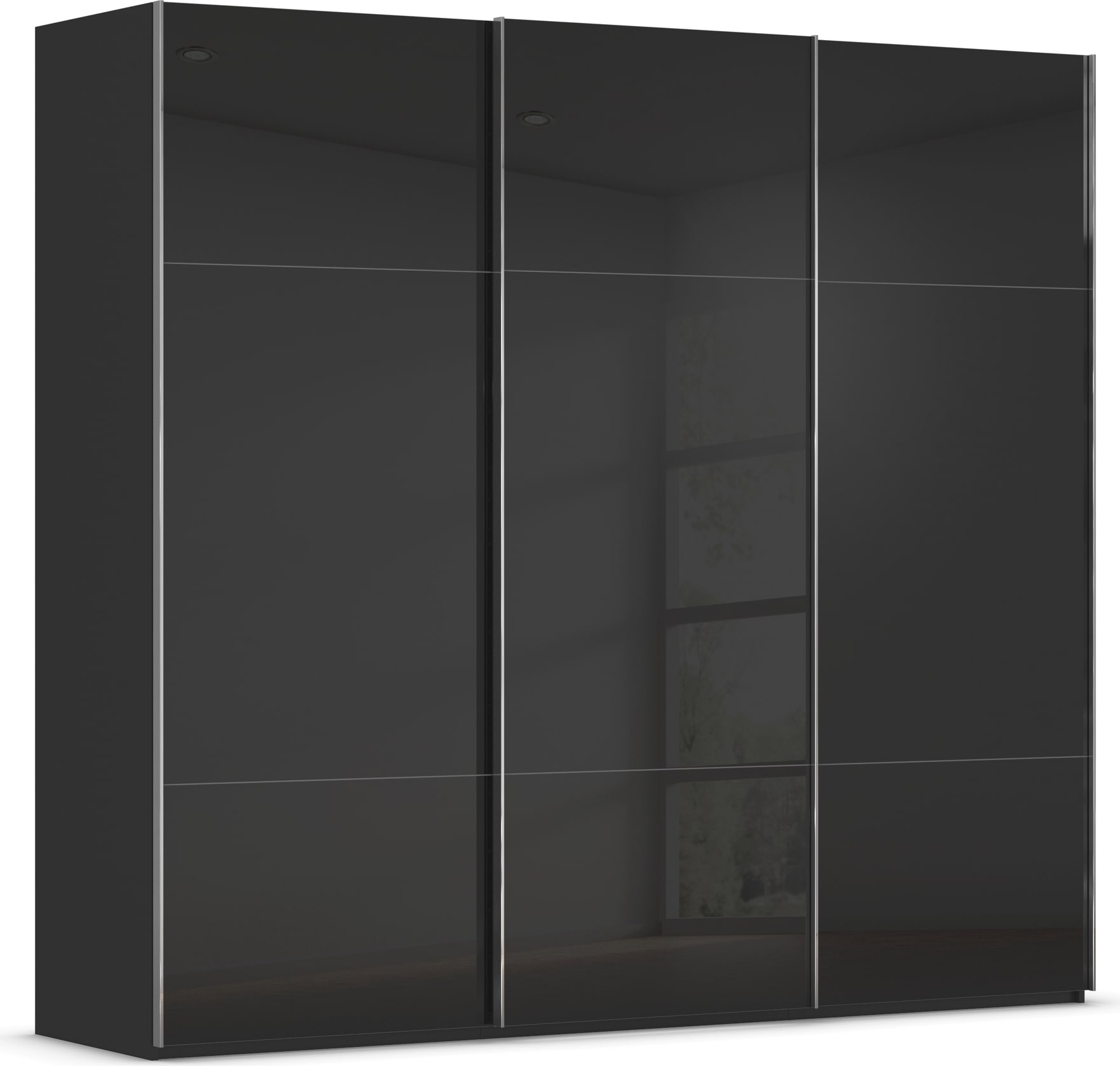Schwebetürenschrank RAUCH "Kleiderschrank Schrank Garderobe Schlafzimmerschrank CONTIDO", schwarz (schwarz, glas schwarz), B:242cm H:223cm T:68cm, Holzwerkstoff, Schränke, aus hochwertigem Material in 6 Breiten 2 Griff-Farben MADE IN GERMANY Image