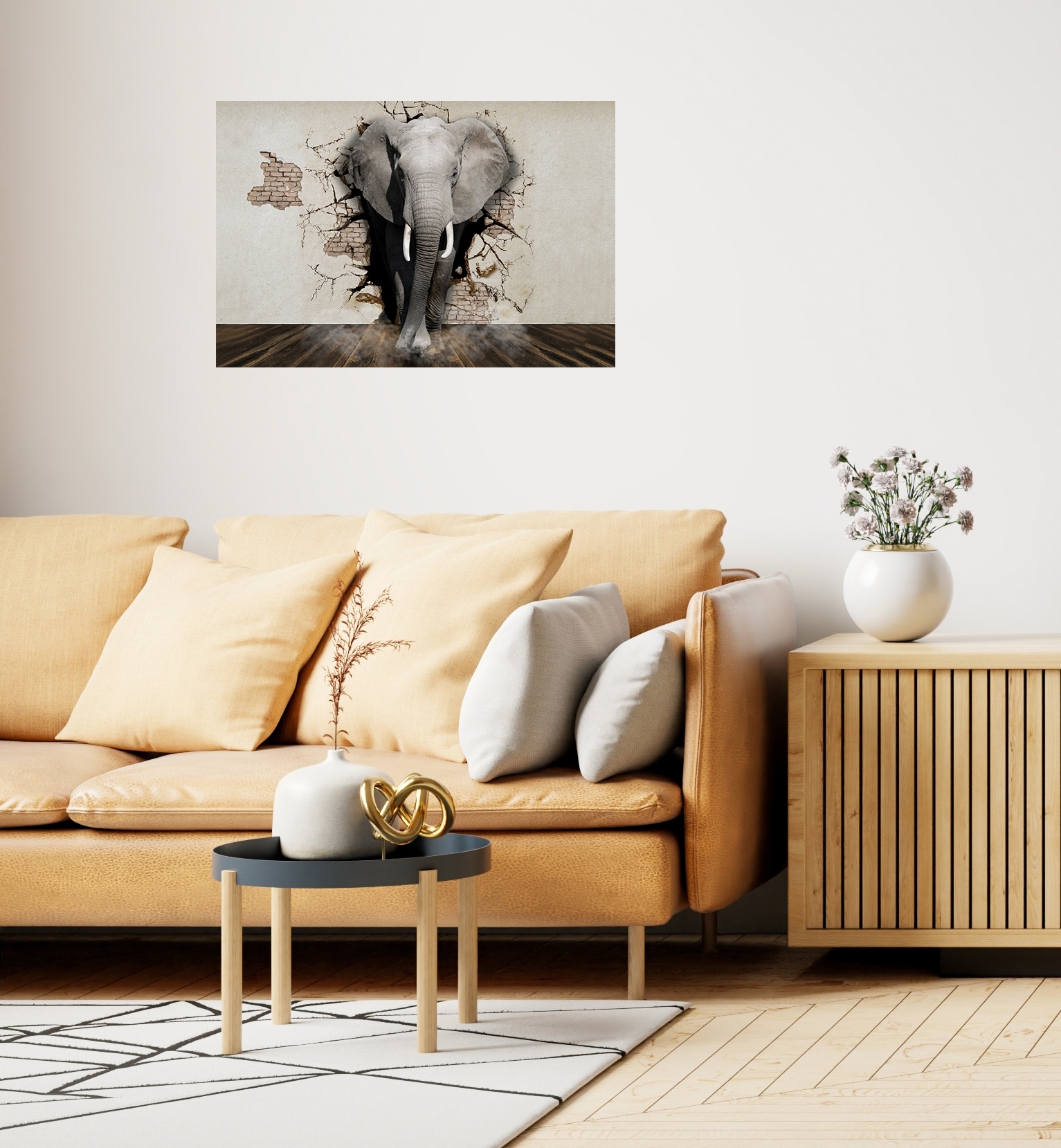 Wandsticker QUEENCE "Elefant", grau, B:90cm H:60cm T:0,1cm, Folie, Wandtattoos, Selbstklebend, kinderleichte Anbringung
