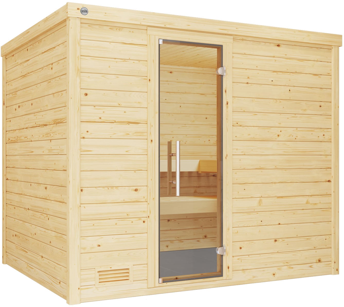 Sauna WEKA "Massivholzsauna BERGEN 3", beige (natur), Saunaofen, externe Steuerung, 9 kW, Saunen, Blockbohlen, moderne Ganzglastür