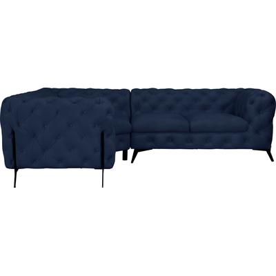 Chesterfield-Sofa LEONIQUE "Amaury L-Form", blau, B:264cm H:75cm T:204cm, Struktur (100% Polyester), Samtoptik (100% Polyester), Sofas, moderne Chersterfield-Optik, Breite 262 cm, Fußfarbe wählbar Image