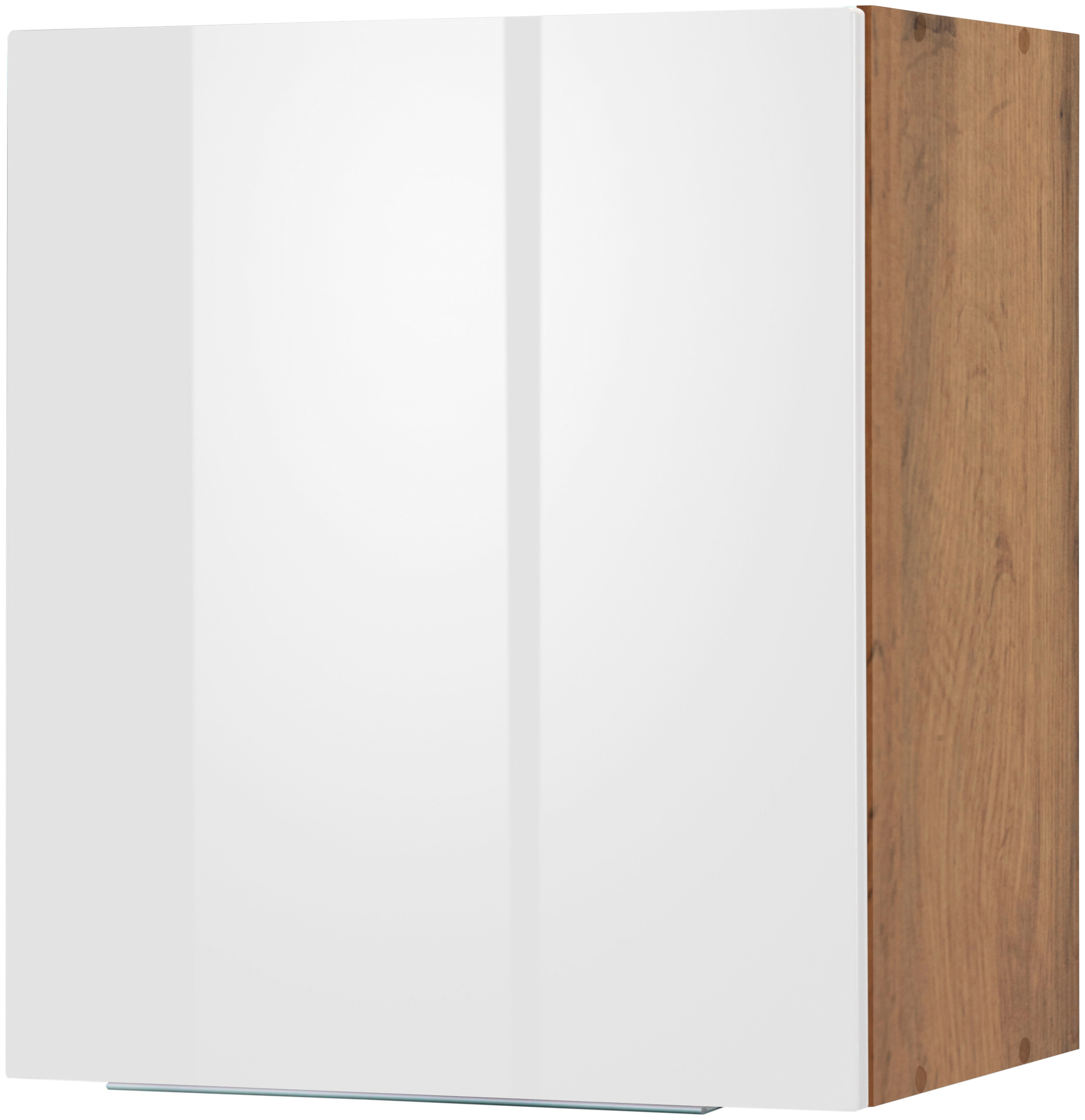 Hängeschrank KOCHSTATION "KS-Brindisi", weiß (weiß hochglanz, wotaneichefarbe), B:60cm H:57cm T:34cm, Holzwerkstoff, MDF, Schränke, 60 cm breit, 1 Tür Image