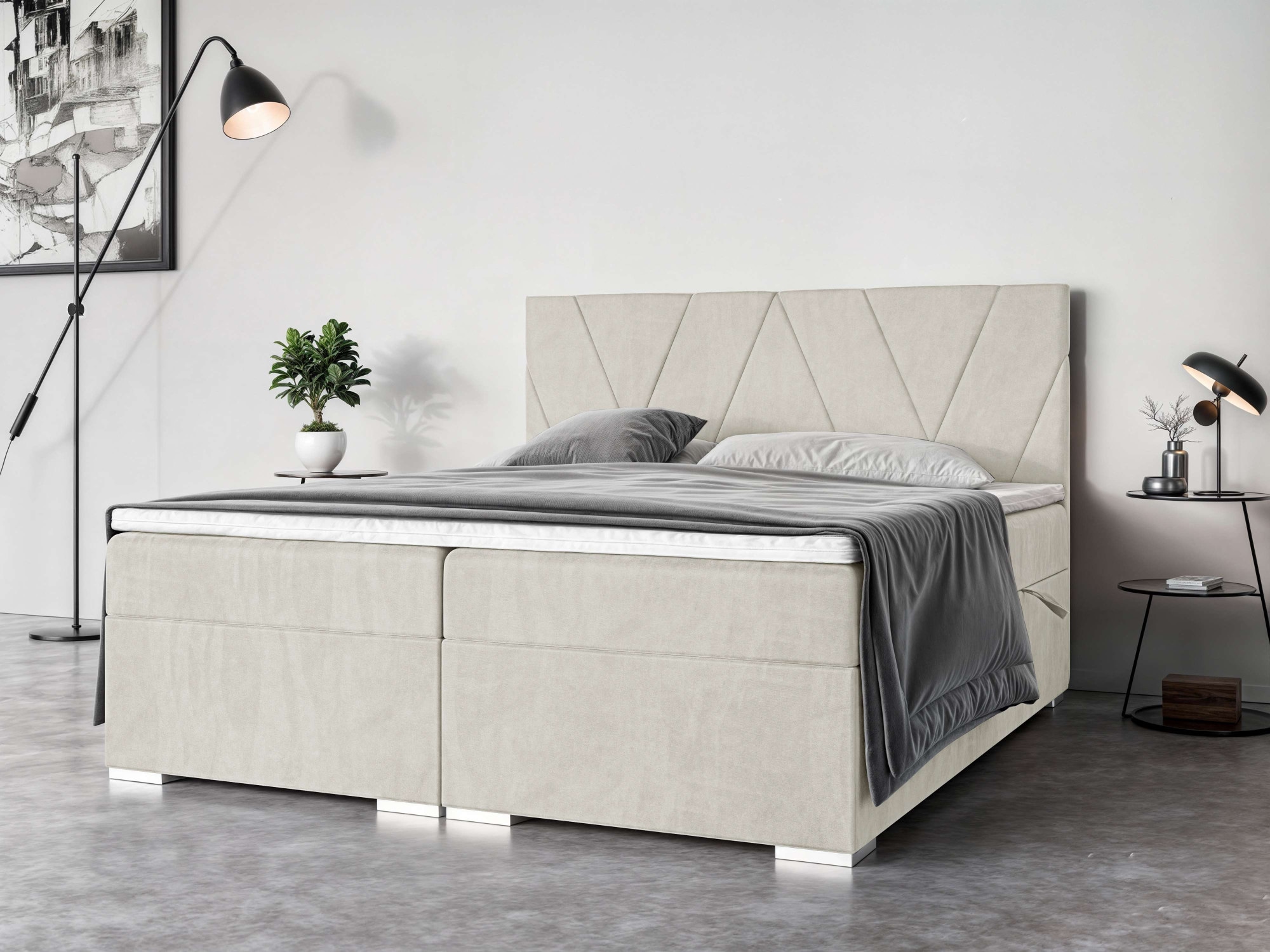 Polsterbett PLACES OF STYLE "Liania mit Matratze und Topper, in 2 Breiten (160 und 180 cm)", beige (hellbeige), B:182cm H:119cm L:209cm, 100% Polyester, Betten, Boxspringbett mit Bettkasten, Matratze (BFK/TFK) und Topper Image