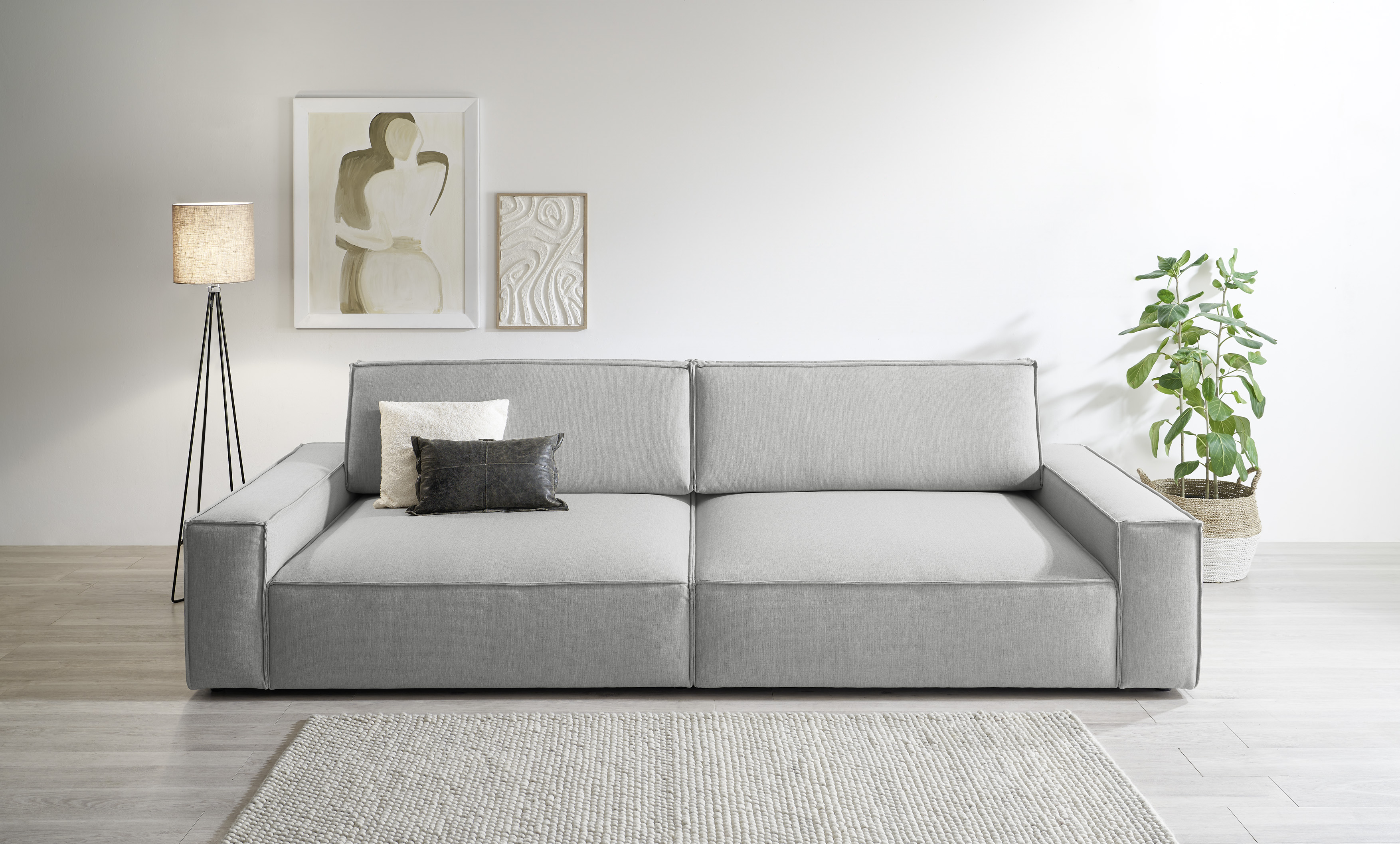 Big-Sofa HOME AFFAIRE "NEU: SHERWOOD XXL, Big-Sofa (316cm), extra tiefe Sitzfläche 95 cm", silber (silbergrau), B:316cm H:90cm T:135cm, 100% Polyester, Sofas, Big-Sofa, bequemer Sitzkomfort, Cord u. Leinenoptik, Kedernaht