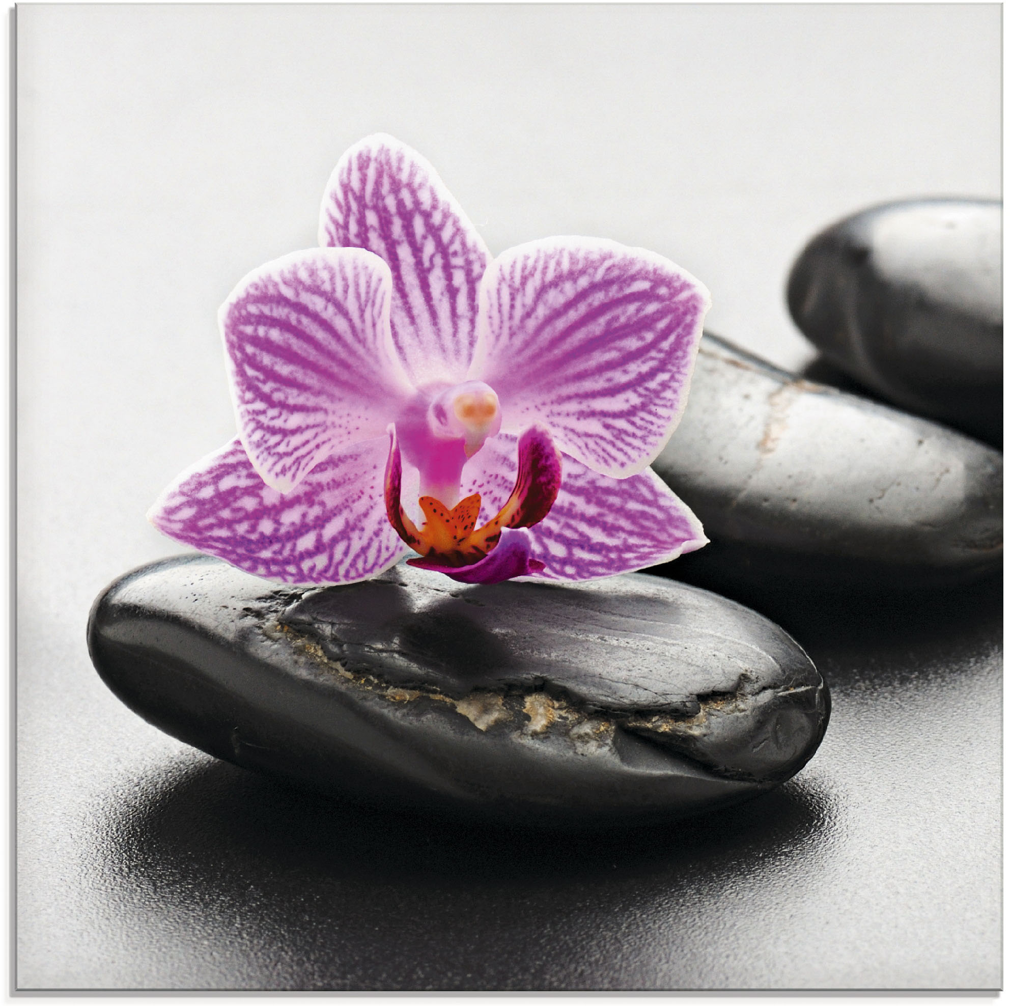Glasbild ARTLAND "Spa-Konzept mit Zen Steinen und Orchidee", grau (farbe bild(er): grau), B:20cm H:20cm, Bilder, in verschiedenen Größen