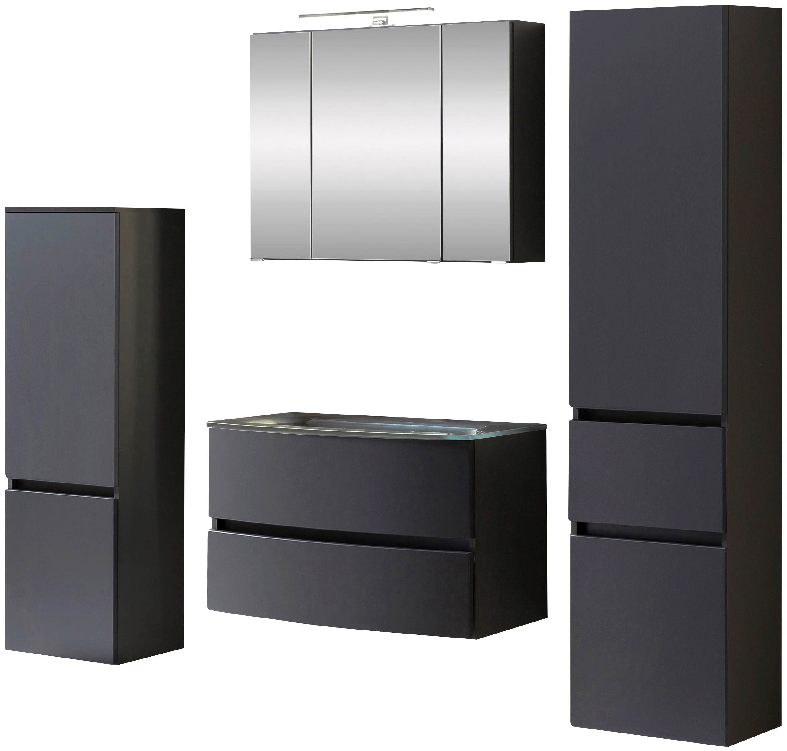 Badezimmer-Set WELLTIME "Kaunas", grau (matt grau, grau), B:120cm H:200cm T:49cm, Kastenmöbel-Sets, Waschtisch-Set (Breite 80 cm) mit Midischrank und Seitenschrank Image