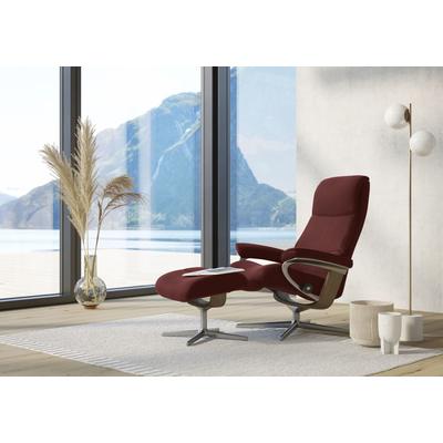 Relaxsessel STRESSLESS "View", rot (cherry paloma), B:91cm H:110cm T:85cm, Leder PALOMA: PALOMA ist ein durchgefärbtes Semianilin-Möbelleder mit natürlicher Narbung., Sessel, mit Cross Base, Größe S, M & L, Holzakzent Eiche Image