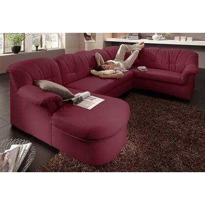 Wohnlandschaft DOMO COLLECTION "Papenburg, zeitlose Rückensteppung, elegante Formensprache, U-Form", rot, B:297cm H:84cm T:180cm, Struktur ( 90% Polyester, 10% Polyacryl), Microfaser PRIMABELLE (100% Polyester), Kunstleder SOFTLUX, Luxus-Microfaser... Image