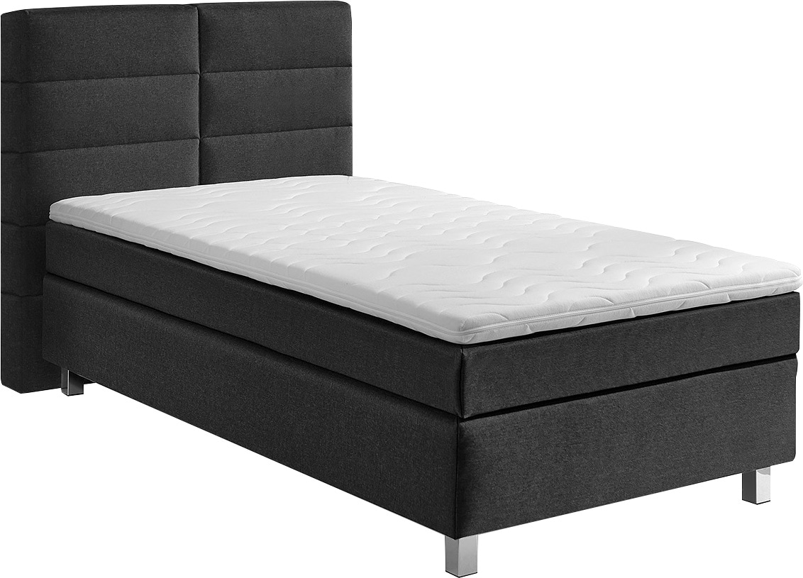 Boxspringbett, grau (charcoal), B:105cm L:210cm, Bezug: 100% Polyester;Polsterung: 100% Polyester, WESTFALIA SCHLAFKOMFORT, Komplettbetten, Boxspringbett, wahlweise mit Kaltschaum-Topper Image