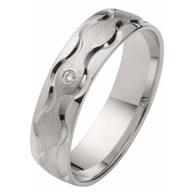 Trauring FIRETTI "Schmuck Geschenk Gold 375 Hochzeit Ehering "LIEBE" Welle" Gr. 17, weiß (weißgoldfarben), Fingerringe, 17, 0,01 ct SI = kleine Einschlüsse mit Brillant, Weißgold 375, 5mm, Made in Germany, wahlweise mit oder ohne Brillant Image