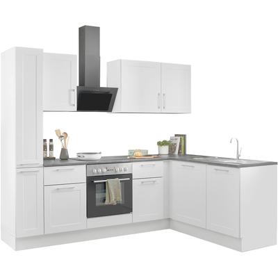 Winkelküche BASIC BY BALCULINA "Marsi", weiß (front: weiß matt, korpus: weiß matt, arbeitsplatte: metallic graubraun), B:250cm H:211cm T:60cm, Komplettküchen-Sets, Küchenzeile, Stellmaße 250x175 cm, wahlweise mit E-Geräten, Soft-Close-Funktion Image