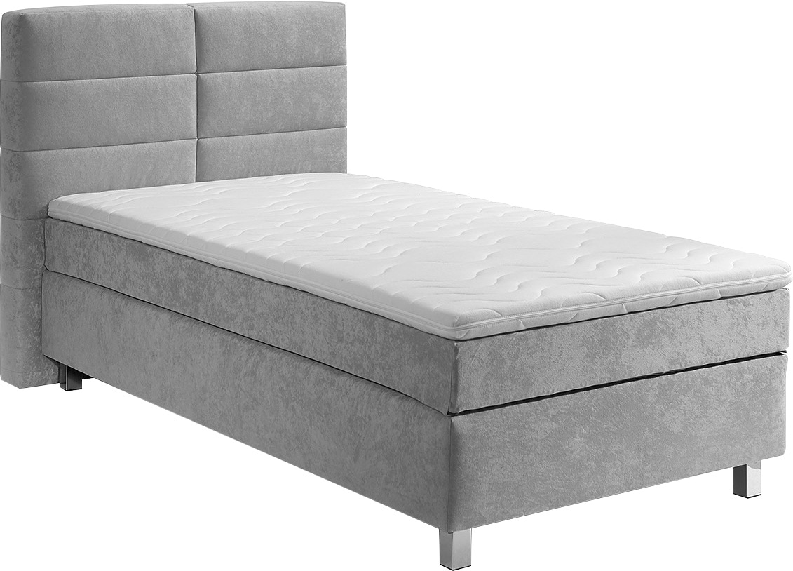 Boxspringbett, grau, B:115cm L:210cm, Bezug: 100% Polyester;Polsterung: 100% Polyester, WESTFALIA SCHLAFKOMFORT, Komplettbetten, Boxspringbett, wahlweise mit Kaltschaum-Topper Image