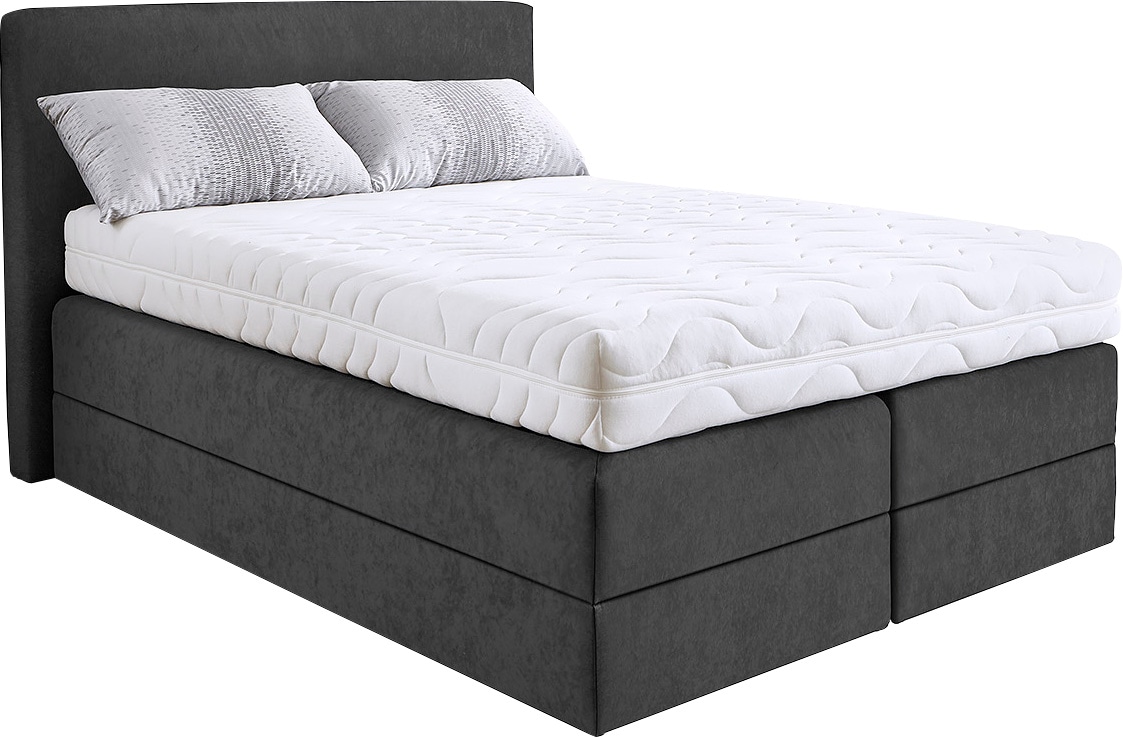 Boxspringbett, grau (anthrazit), B:155cm L:205cm, Microvelours (100% Polyester), WESTFALIA SCHLAFKOMFORT, Komplettbetten, Boxspringbett, wahlweise mit Kaltschaum-Topper Image