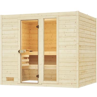 Sauna WEKA "Massivholzsauna VALIDA 4", beige (natur), ohne Ofen, ohne Steuerung, (ohne Ofen), Saunen, Blockbohlen, Fensterelement, moderne Ganzglastür Image