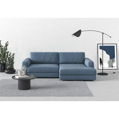 Ecksofa TRENDMANUFAKTUR "Bourbon, Designsofa mit tollem Sitzkomfort, L-Form", blau (blau horizon), B:250cm H:84cm T:176cm, 100% Polyester, Sofas, extra tiefe Sitzfläche, wahlweise mit Sitztiefenverstellung Image