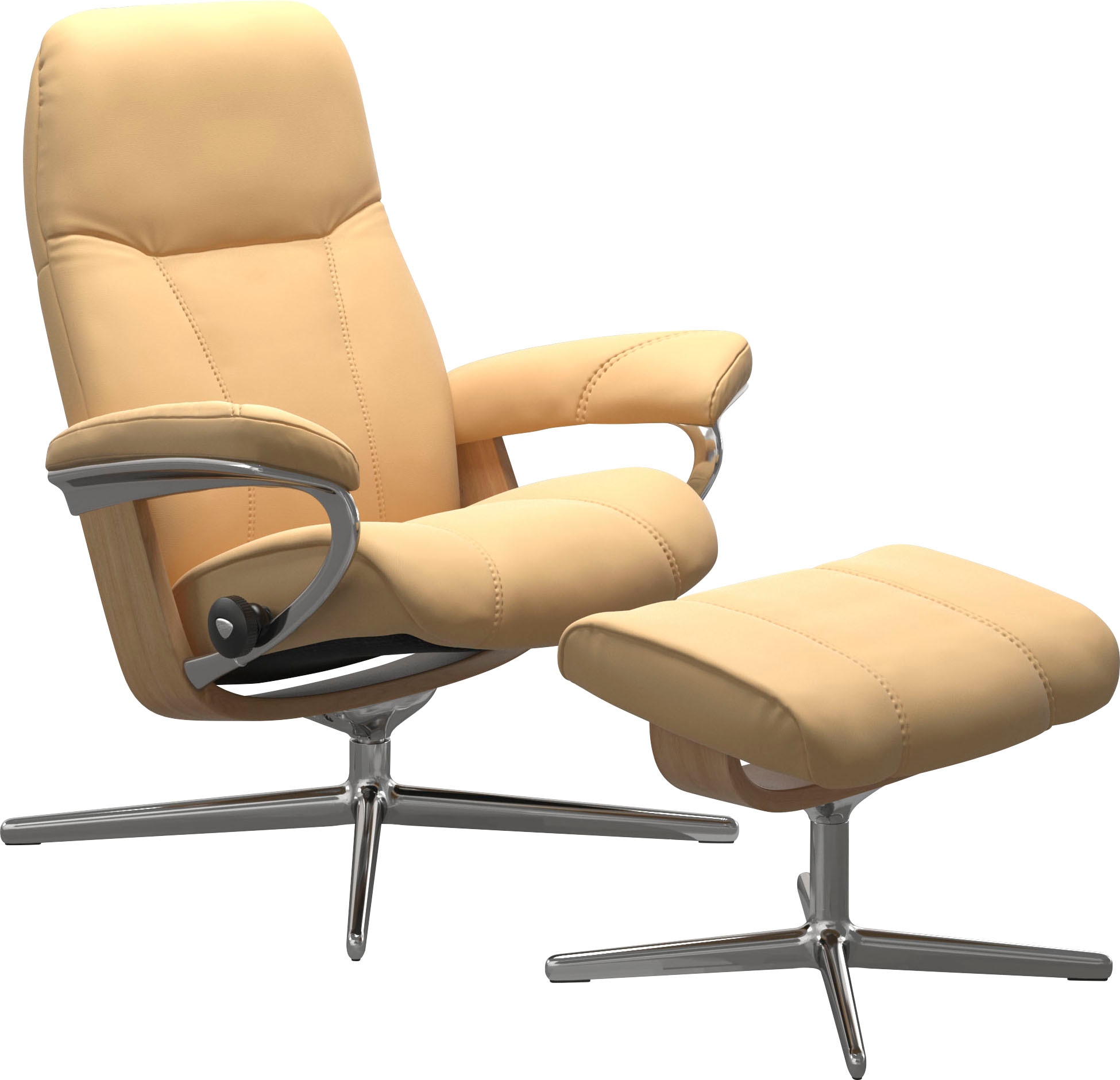 Relaxsessel STRESSLESS "Consul", gelb, B:82cm H:102cm T:72cm, Sessel, Relaxsessel, mit Cross Base, Größe S, M & L, Holzakzent Eiche, in 2 Bezugsqualitäten lieferbar