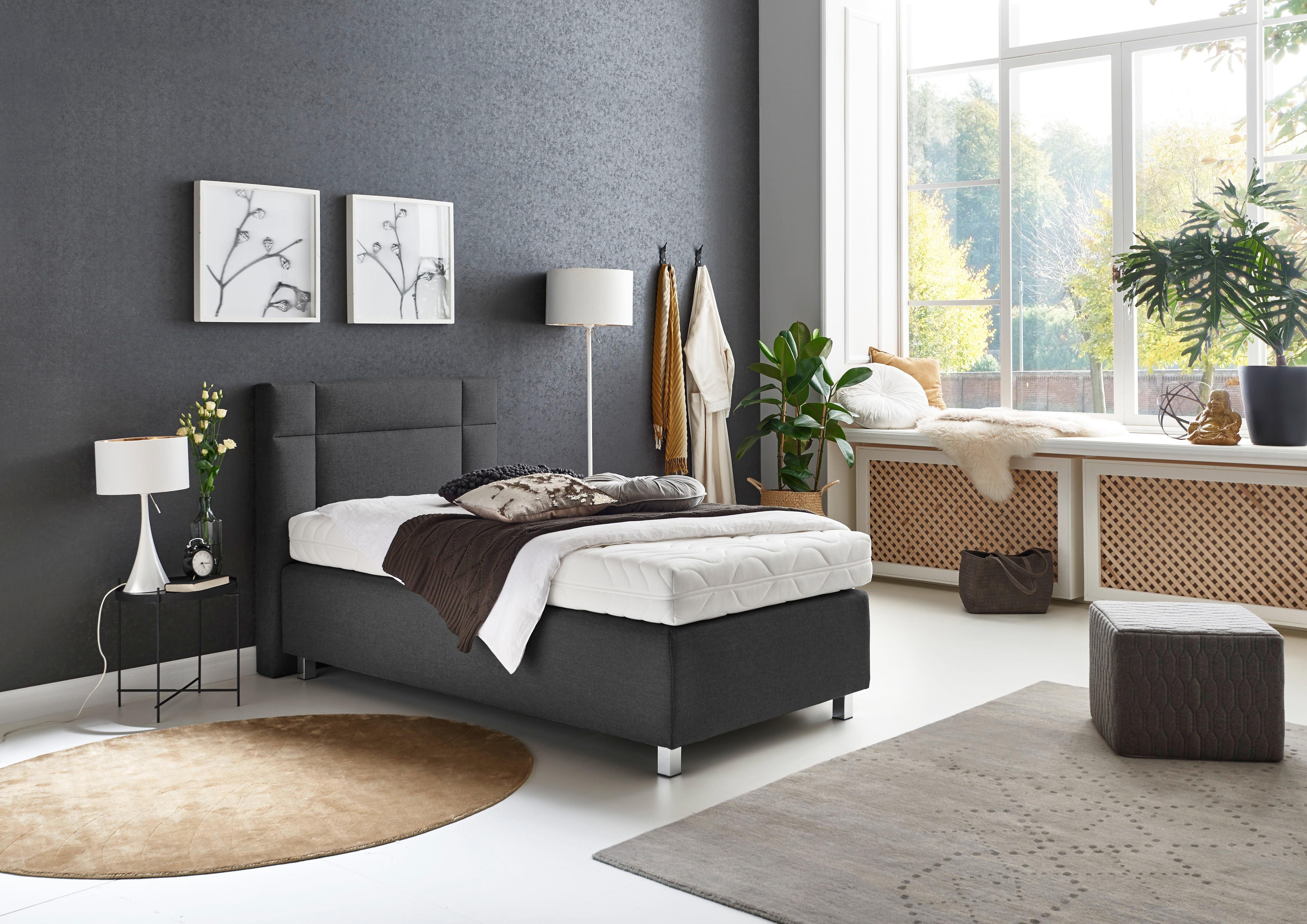 Boxspringbett, grau (feinstrukturstoff anthrazit), Kaltschaum-Topper, Liegefläche B/L: 100cm x 200cm, H2, Bonnell-Federkernmatratze, Bezug Unterbox und Kopfteil: Feinstrukturstoff (77% Polyester, 23% Viskose);Bezug Obermatratze 100% Polyester,... Image