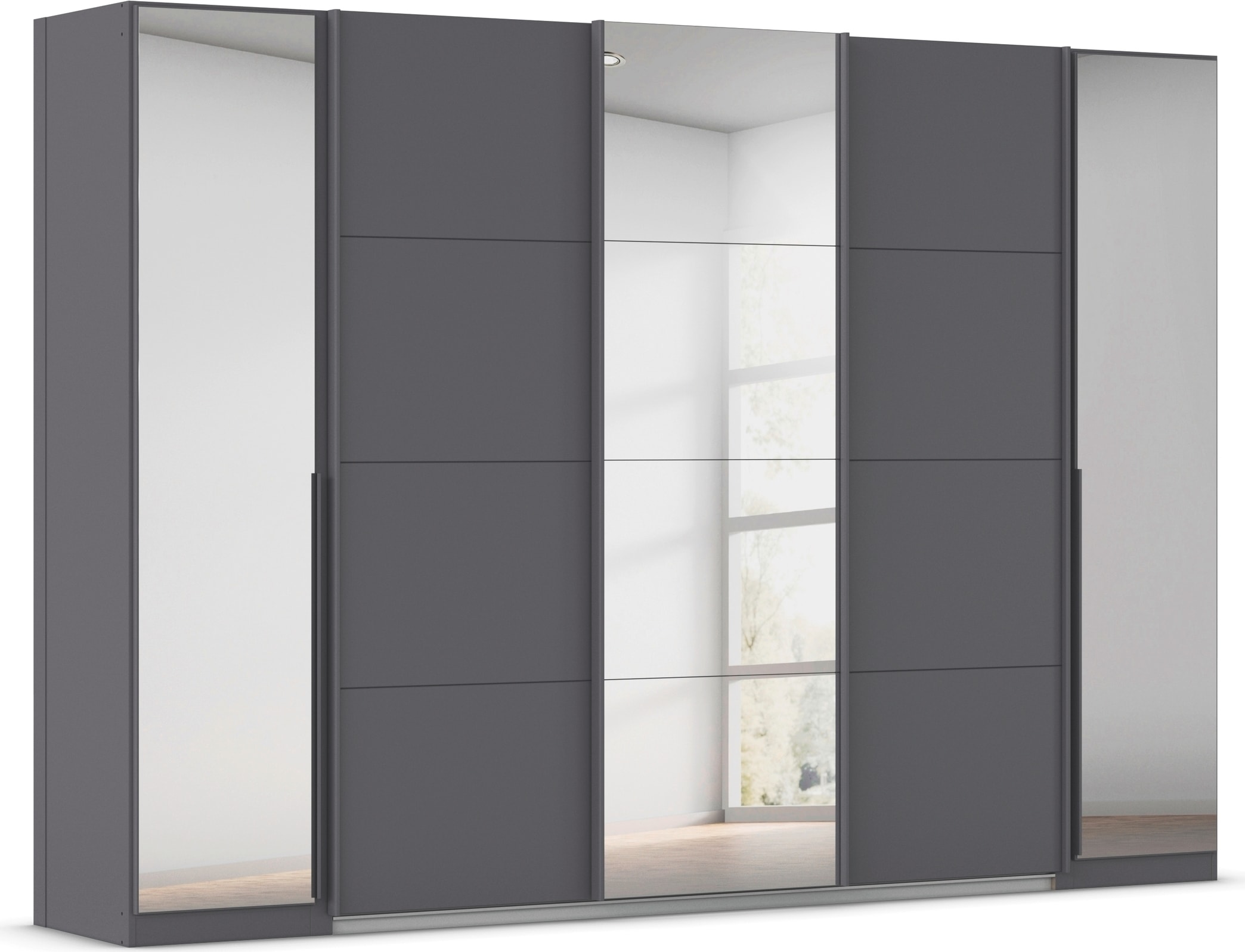 Schwebetürenschrank RAUCH "Dreh-/Schwebetürenschrank Kleiderschrank Familie, OTTOs Choice, Agordo", grau (graumetallic), B:301cm H:210cm T:62cm, Holzwerkstoff, Schränke, Schwebetürenschrank, Stauraumwunder TOPSELLER, verschiedene Grifffarben Made in...