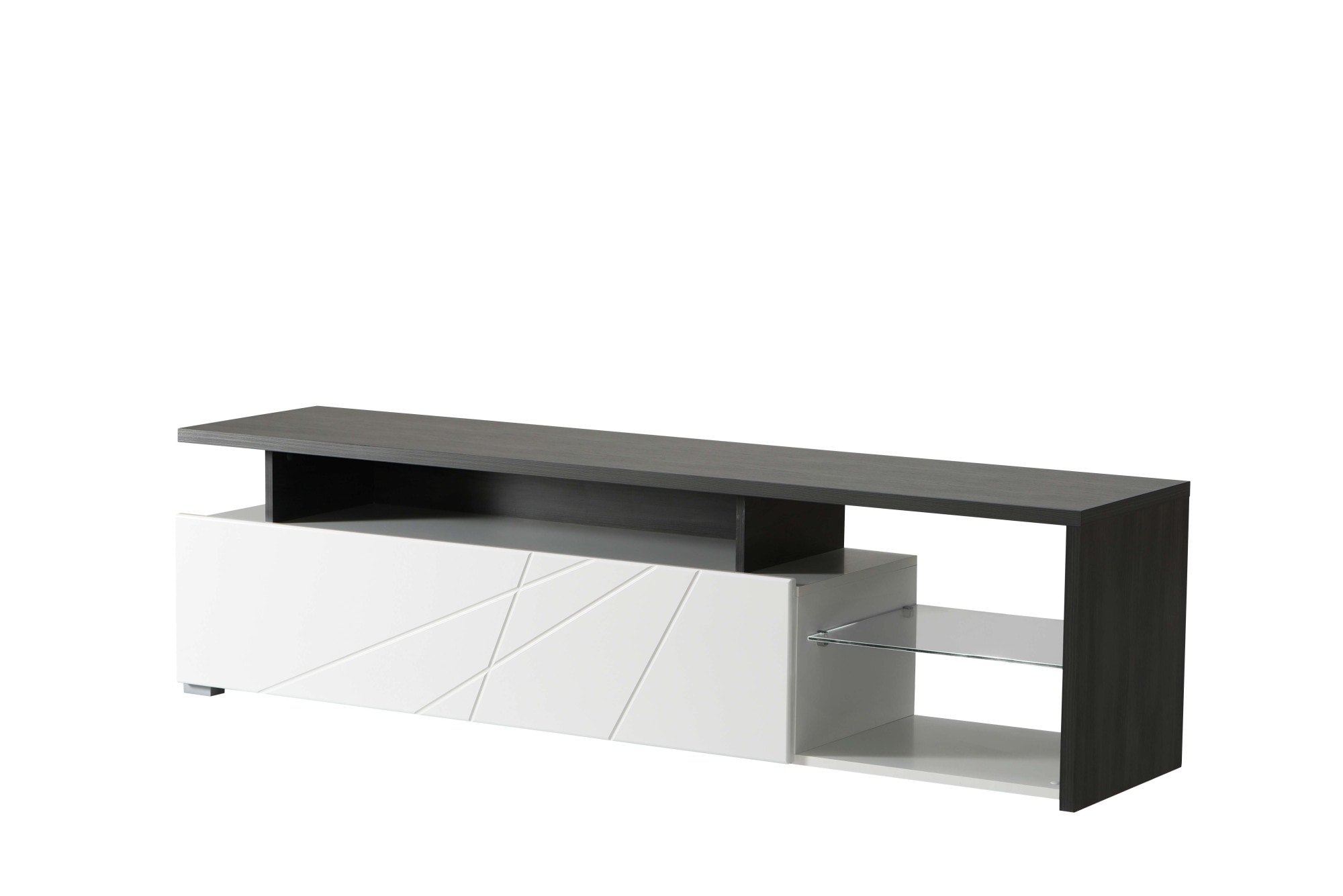 Lowboard INOSIGN "Arctic TV-Board", schwarz-weiß (schwarz holzstruktur, weiß hochglanz), B:170cm H:46,5cm T:41,5cm, FSC-zertifizierter Holzwerkstoff, Sideboards, Lowboard, TV-Kommode,Br. 170 cm, mit und ohne LED-Beleuchtung,Front mit Fräsung