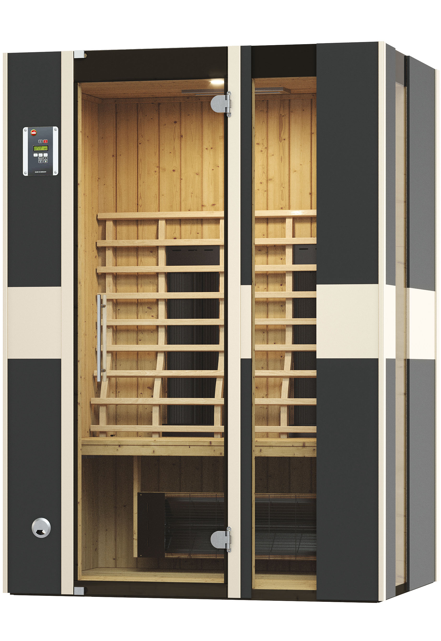 Infrarotkabine WEKA "Infrarotkabine MILA 2", beige (natur), ohne Ofen, externe Steuerung, (ohne Ofen), Saunen, sportlichesDesign, farblich abgesetzt, 3 Fensterelemente Image