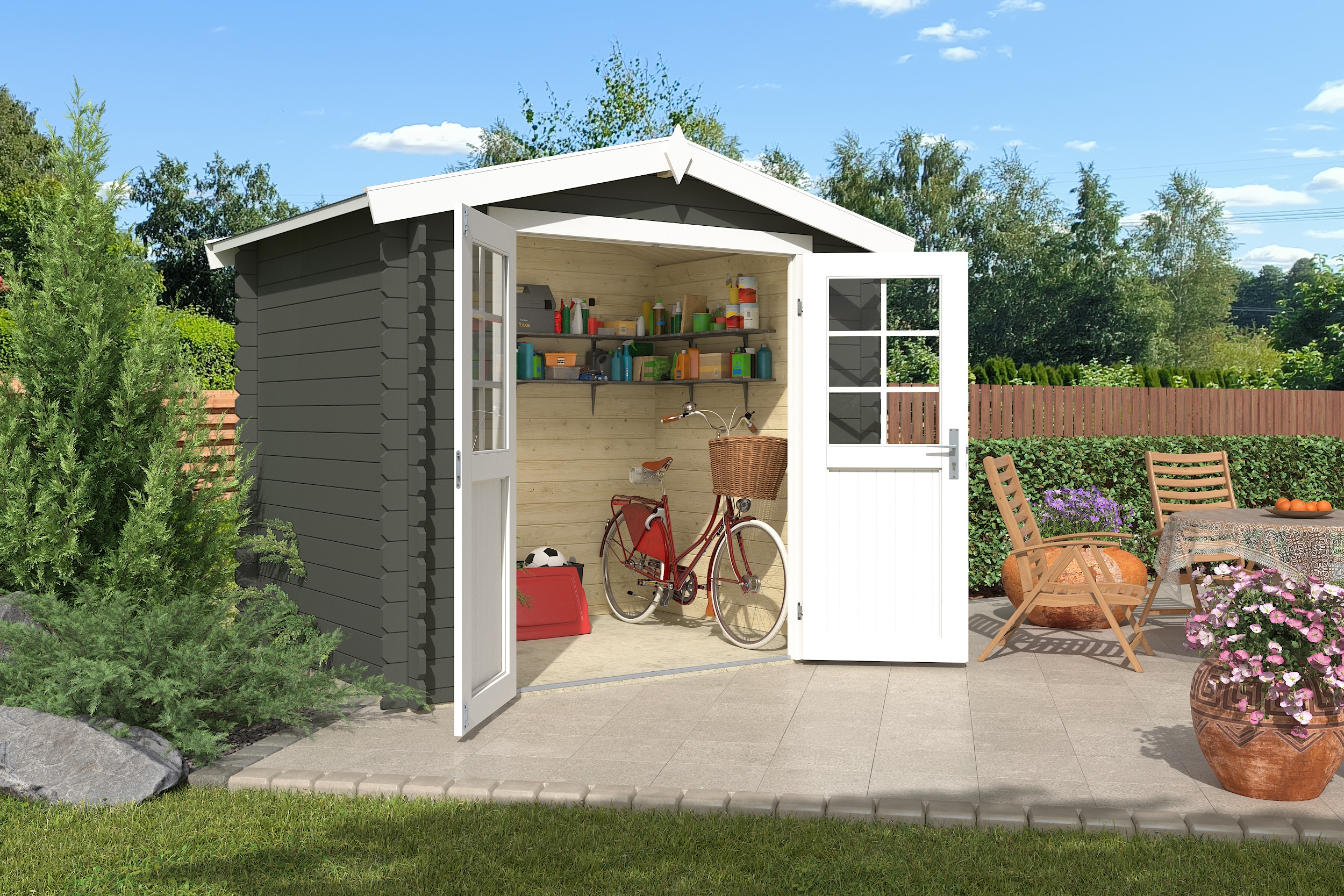 Gartenhaus NORDIC HOLZ "Ingo 175", grün (grüngrau), ohne Fußboden, ohne Dacheindeckung, Massivholz, Gartenhäuser, Gartenhaus