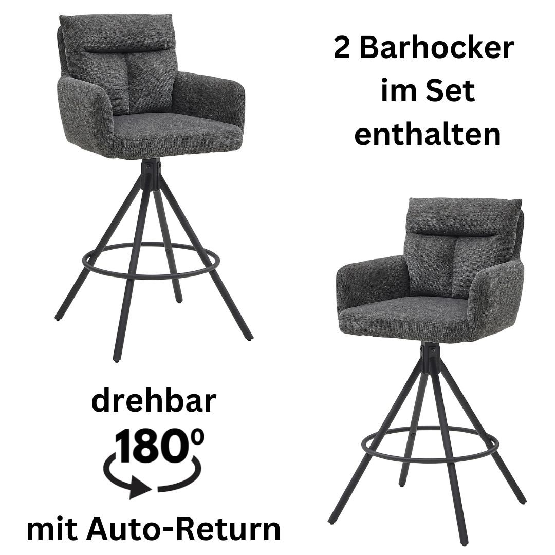 Barhocker STOLKOM "Sofia", grau (grau, schwarz), B:54cm H:103,5cm T:60cm, Hocker, Komfortsitzhöhe 70 cm, 180drehbar Auto Return funktion Image