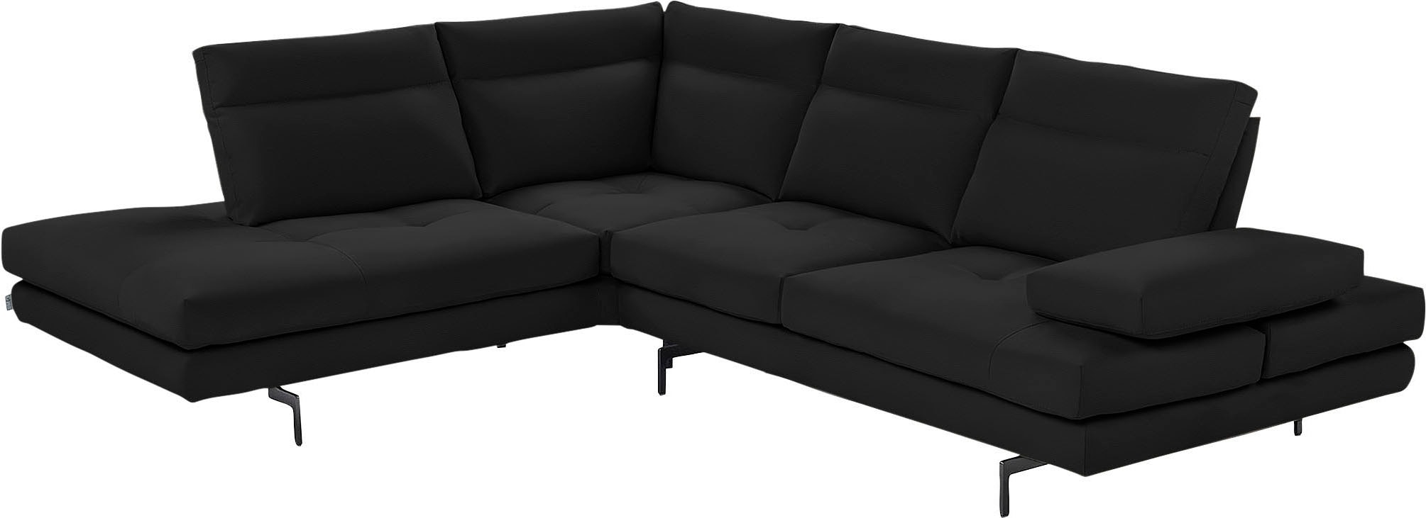Ecksofa CALIA ITALIA "Toby Wing, L-Form, Designsofa mit sensationellem Sitzkomfort", schwarz (nero bull), B:288cm H:90cm T:232cm, Leder BULL (100% Leder), Sofas, Ecksofa, Sitztiefenverstellung, funktionale Ecke, Füße in schwarz matt