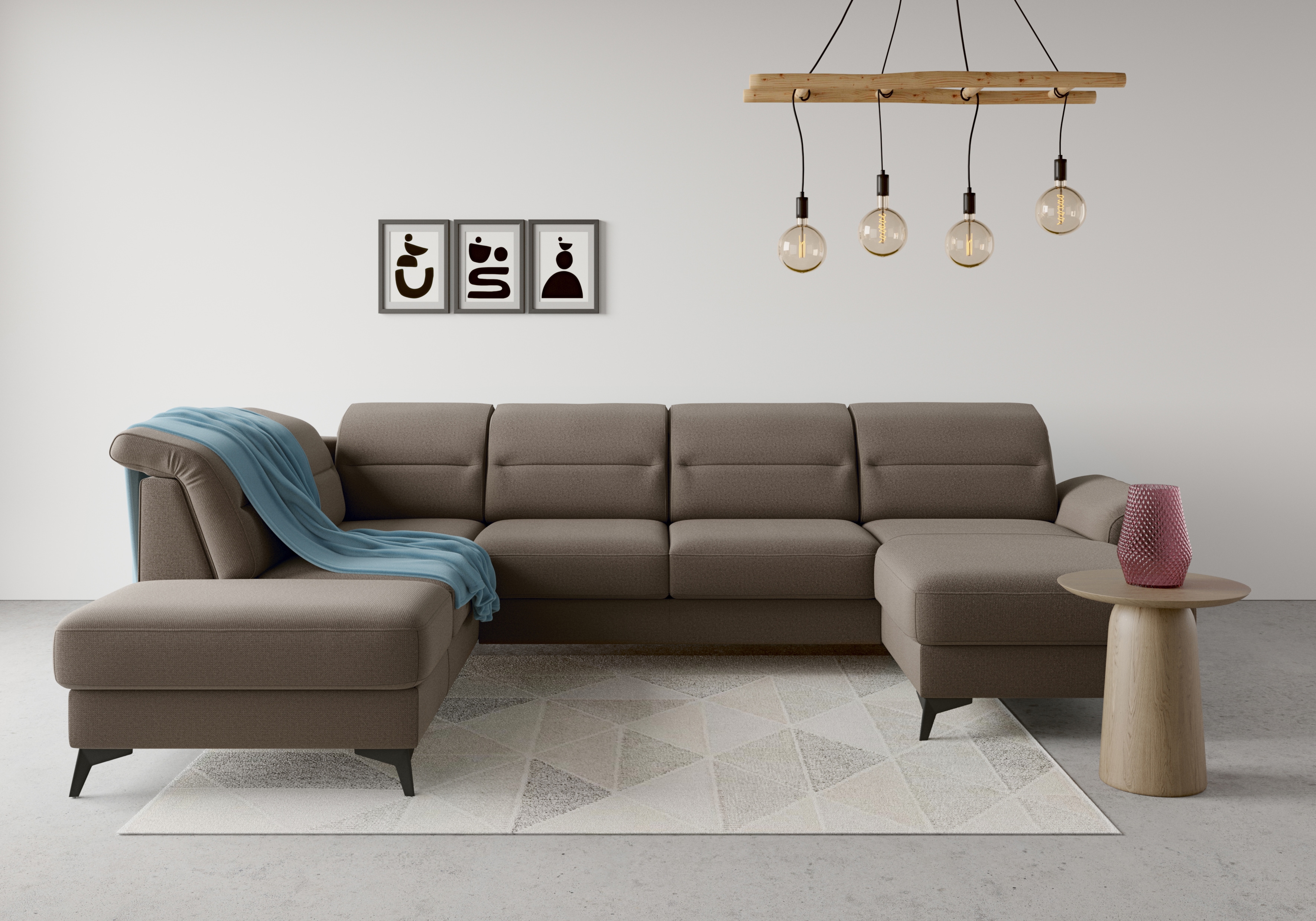 Wohnlandschaft SIT & MORE "Sinatra U-Form", grau (taupe), B:326cm H:85cm T:220cm, 90% Polyester, 10% Polyamid, Sofas, optional mit Kopfteilverstellung und Armteilfunktion, Metallfüße
