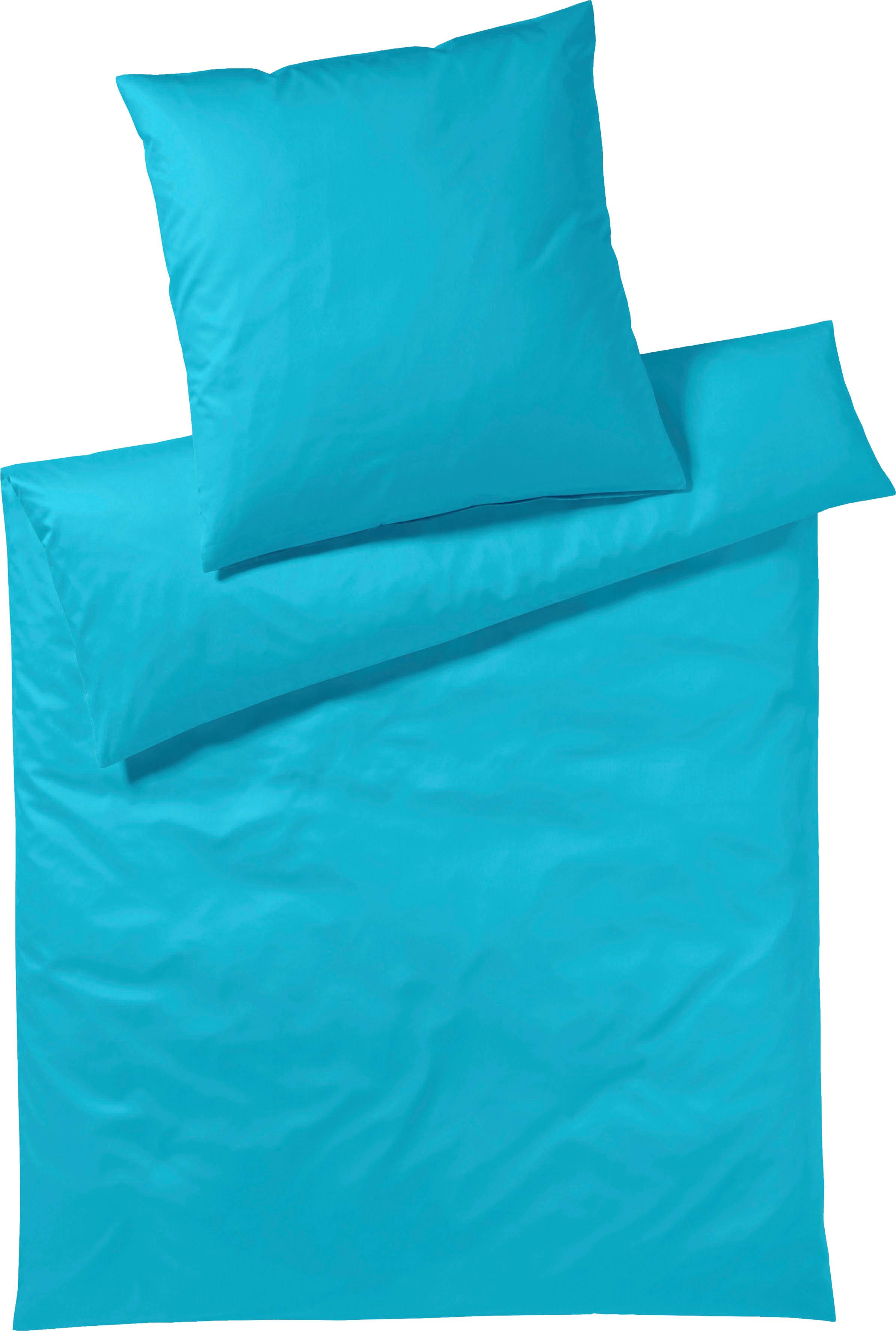 Bettwäsche YES FOR BED "Pure & Simple Uni in Gr. 135x200, 155x220 oder 200x200 cm", blau (türkis), B/L: 155cm x 220cm, 1 Stk., 1 Stk., Mako-Satin, B/L: 80cm x 80cm, 2 Stk., Mako-Satin, Obermaterial: 100% Baumwolle, Bettwäsche, Bettwäsche aus... Image