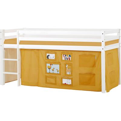Hochbett HOPPEKIDS "ECO Dream, Kinderbett, Spielbett, Halbhohes Bett aus Massivholz", gelb (weiß, curry, fenster), B:101cm H:105cm L:208cm, Kinderbett: 100% Massivholz: Nordische Kiefer, Vorhang: 100% Baumwolle, Matratzenbezug: 77% Polyester, 23%... Image