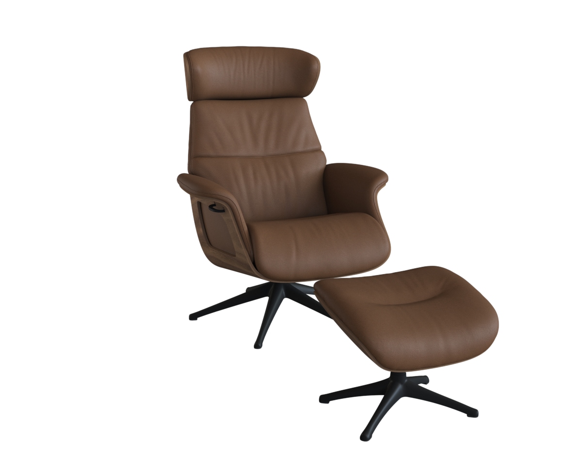Relaxsessel FLEXLUX "Rücken u. Kopfverstellung, ergonomisch, Airchannels, klasse Komfort", braun (modern cognag braun), B:83cm H:66cm T:125cm, 100% Echteder, Sessel, Relaxsessel, Rücken- & Kopfteilverstellung, Drehbar, Armlehne Walnuss, Fuß Schwarz