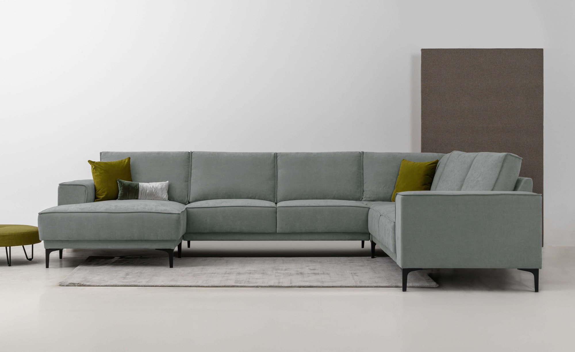 Wohnlandschaft OTTO HOME "XXL Sofa Oland, Struktur, Flachgewebe, Luxus-Microfaser, Boucle", grau (dunkelgrau), B:342cm H:85cm T:260cm, 100% Polyester, Sofas, Wohnlandschaft, U-Form, 342 cm, Wellenunterfederung, Skandi-Design, Metallfüße