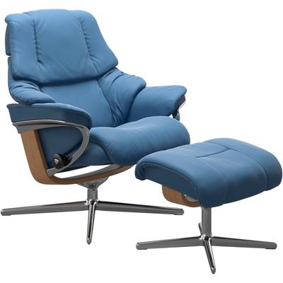 Relaxsessel STRESSLESS "Reno", blau (lazuli blau), B:79cm H:99cm T:75cm, Sessel, mit Cross Base, Größe S, M & L, Holzakzent Eiche Image