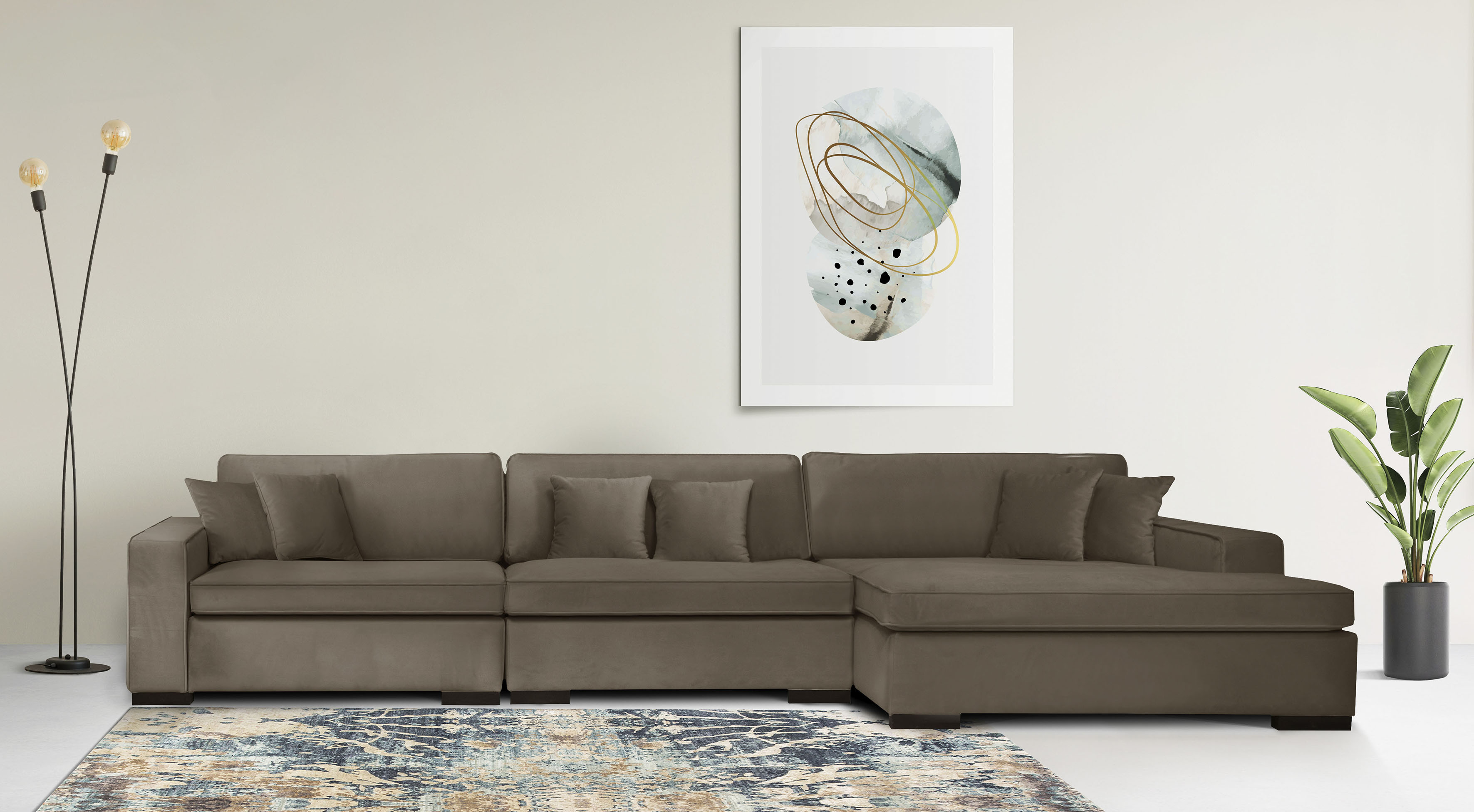 Ottomane HOME AFFAIRE "Skara L-Form", grau (taupe), B:310cm H:86cm T:100cm, 100% Polyester, Sofas, Ottomane, Lounge-Sofa mit Federkernpolsterung, in vielen Bezugsvarianten