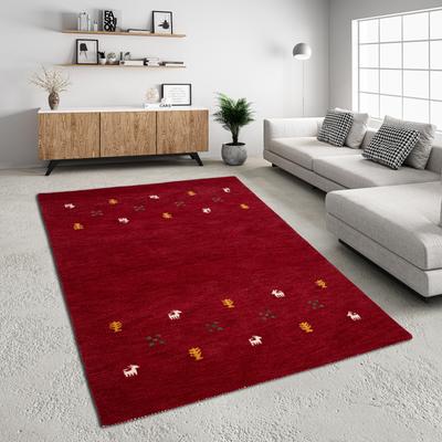 Wollteppich THEKO "Gabbeh Motiv, Handweb Teppich, Tiermotiv, reine Wolle, handgewebt" Gr. 1, rot (bordeaux), B:40cm H:14mm L:60cm, Wolle, Teppiche, reine Wolle, handgewebt, Wohnzimmer, Schlafzimmer, Esszimmer Image