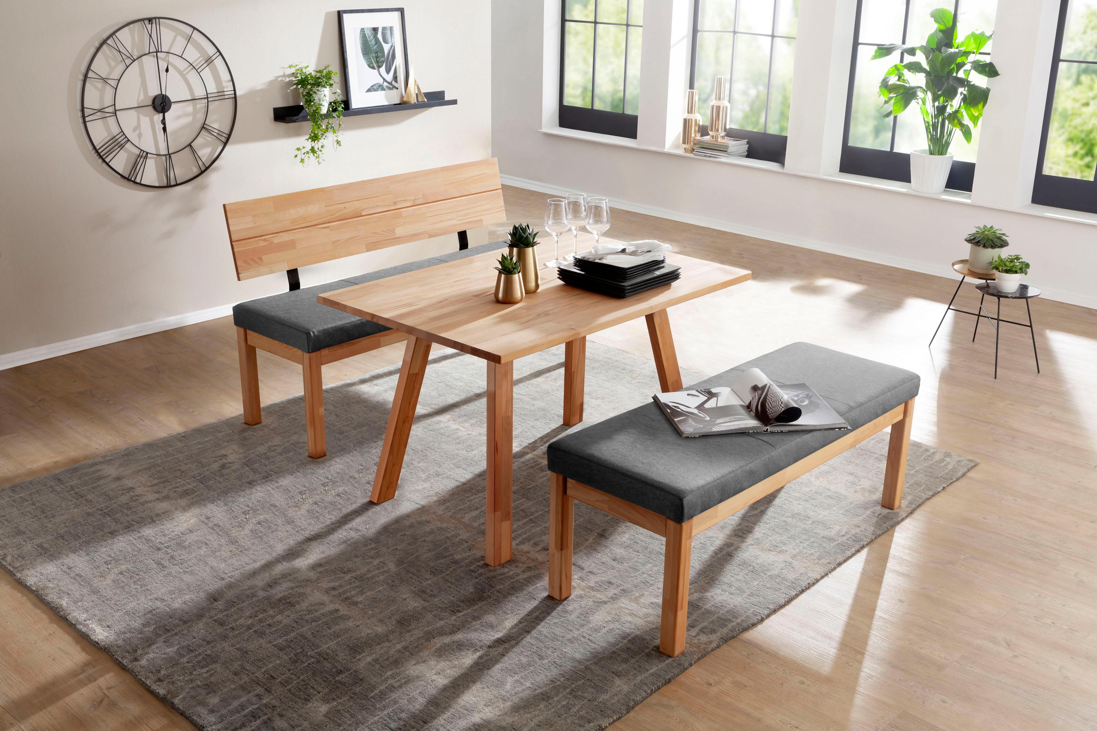 Sitzbank MASSIVLINE & MORE "Roberto", grau (grau, kernbuche), B:150cm H:83cm T:54,5cm, Massivholz, Polyester, Sitzbänke, Sitzbank, Massivholz