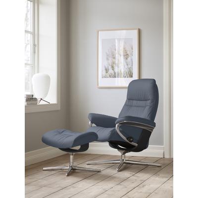 Relaxsessel STRESSLESS "Sunrise", blau (sparrow blau paloma), B:83cm H:105cm T:74cm, Leder PALOMA: PALOMA ist ein durchgefärbtes Semianilin-Möbelleder mit natürlicher Narbung., Sessel, mit Cross Base, Größe S, M & L, Holzakzent Schwarz Image